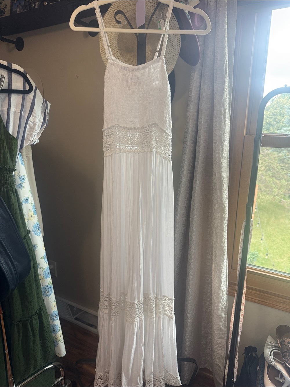 Z&L (Anthropologie) Bohemian White Crochet Tiered Maxi Skirt